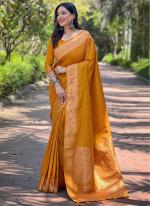 Banarasi Silk Mustard Traditional Wear Weaving Saree